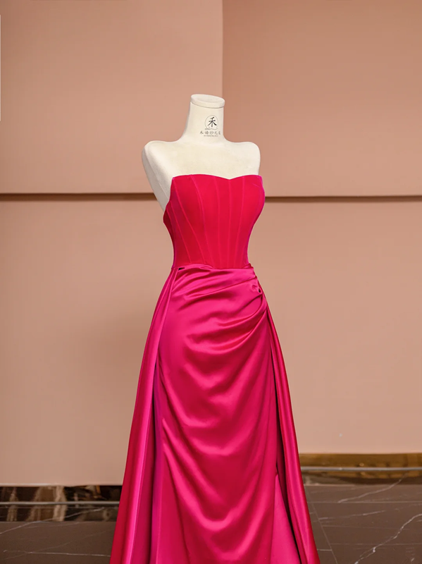 Rose pink strapless fitted long elegant ball gown, bridal dress R8421