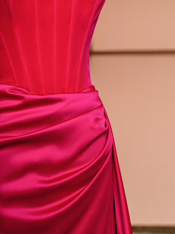 Rose pink strapless fitted long elegant ball gown, bridal dress R8421