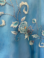 Vintage V Neck Embroidery Satin Beaded Mermaid Party Dress Blue Long Prom Dresses SP1780