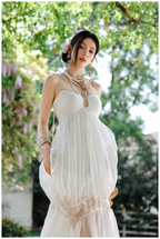 Pretty Spaghetti Straps White Tulle Lace Mermaid Long Prom Dress Evening Gown