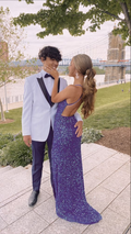 Elegant Purple Sequin Open Back Prom Dress,Purple Formal Gown  Y6847