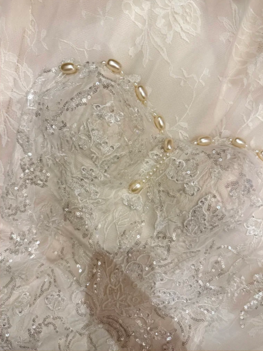 Pretty Strapless White Lace Sequin Beaded Mermaid Long Evening Dress Formal Birthday Birthday Prom Dress Party Gown