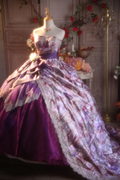 Purple Vintage Floral Strapless Waist-Cinched Puff-Skirt Ball Gown & Bridal Gown R7367