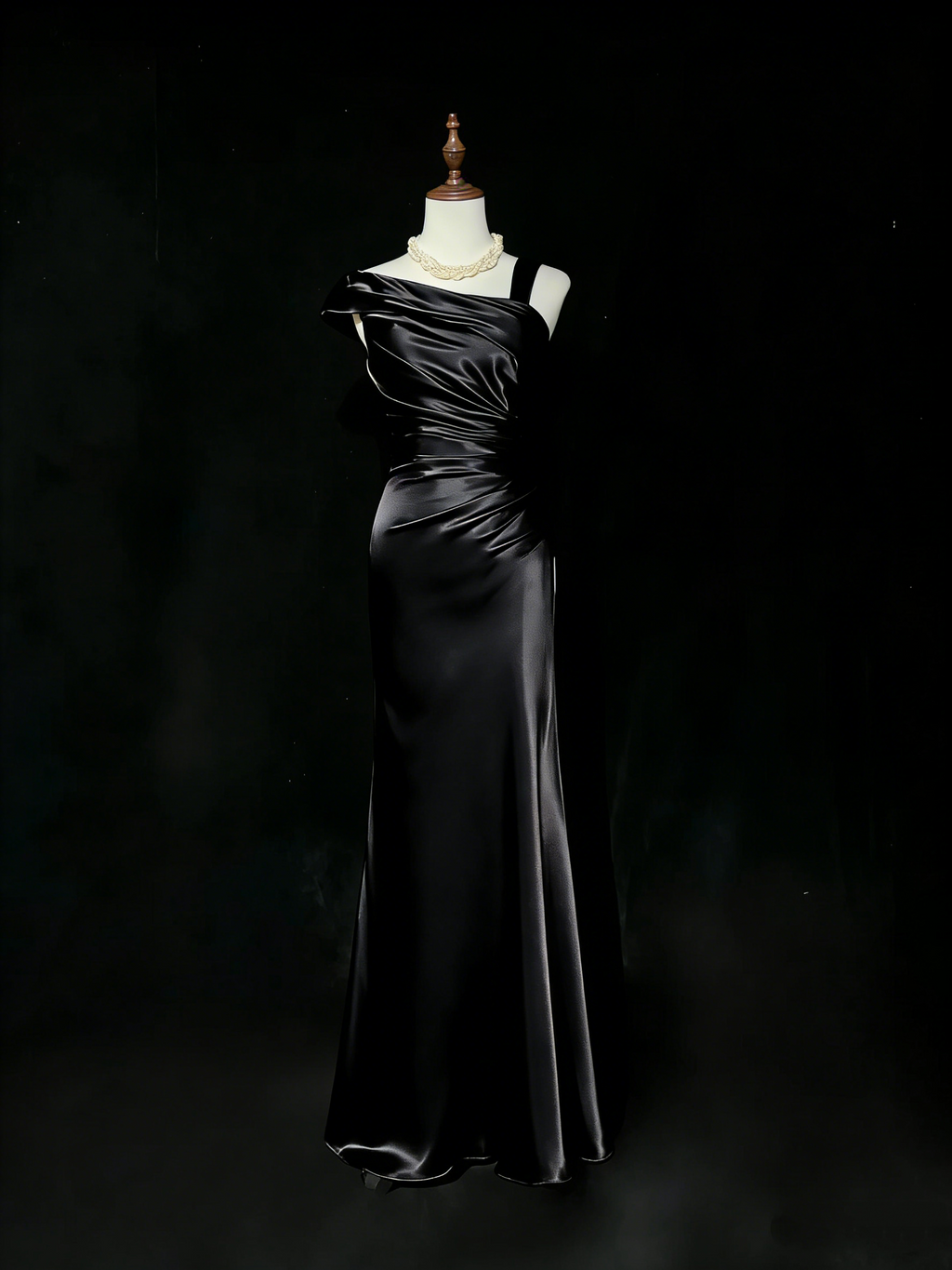 Vintage Champagne Satin Pleated Mermaid Long Birthday Prom Dress Evening Gown SP1962