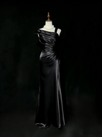 Vintage Champagne Satin Pleated Mermaid Long Birthday Prom Dress Evening Gown SP1962