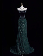 Mermaid Strapless Sequin Green Long Prom Dresses Evening Dress  cg26210