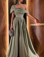A Line Off Shoulder Sage Green Prom Dress Evening Formal Party Gowns