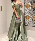 A Line Off Shoulder Sage Green Prom Dress Evening Formal Party Gowns