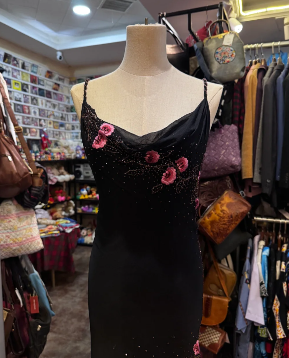 Spaghetti Straps Black Mermaid Prom Dress With 3d Flowers Chiffon Evening Dress cg26354