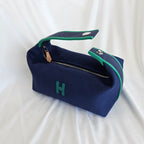 Hermes Blue Canvas Toile Bride-A-Brac Small Travel Case