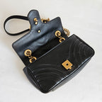 Gucci Black Calfskin Matelasse Small GG Marmont Shoulder Bag