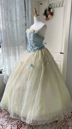 Dreamy Blue and Yellow Color-blocked Strapless Tulle Ball Gown Evening Dress Sweet 16 Dress cc5346