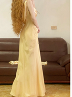 Apricot Spaghetti-Strap Waist-Cinched Floor-Length Ball Gown, Bridal Gown R7350