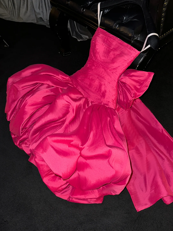 Rose pink strapless fitted waist slim-fitting ball gown/bridal dress R8722