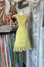Light yellow-green sleeveless fitted midi ball gown R7851