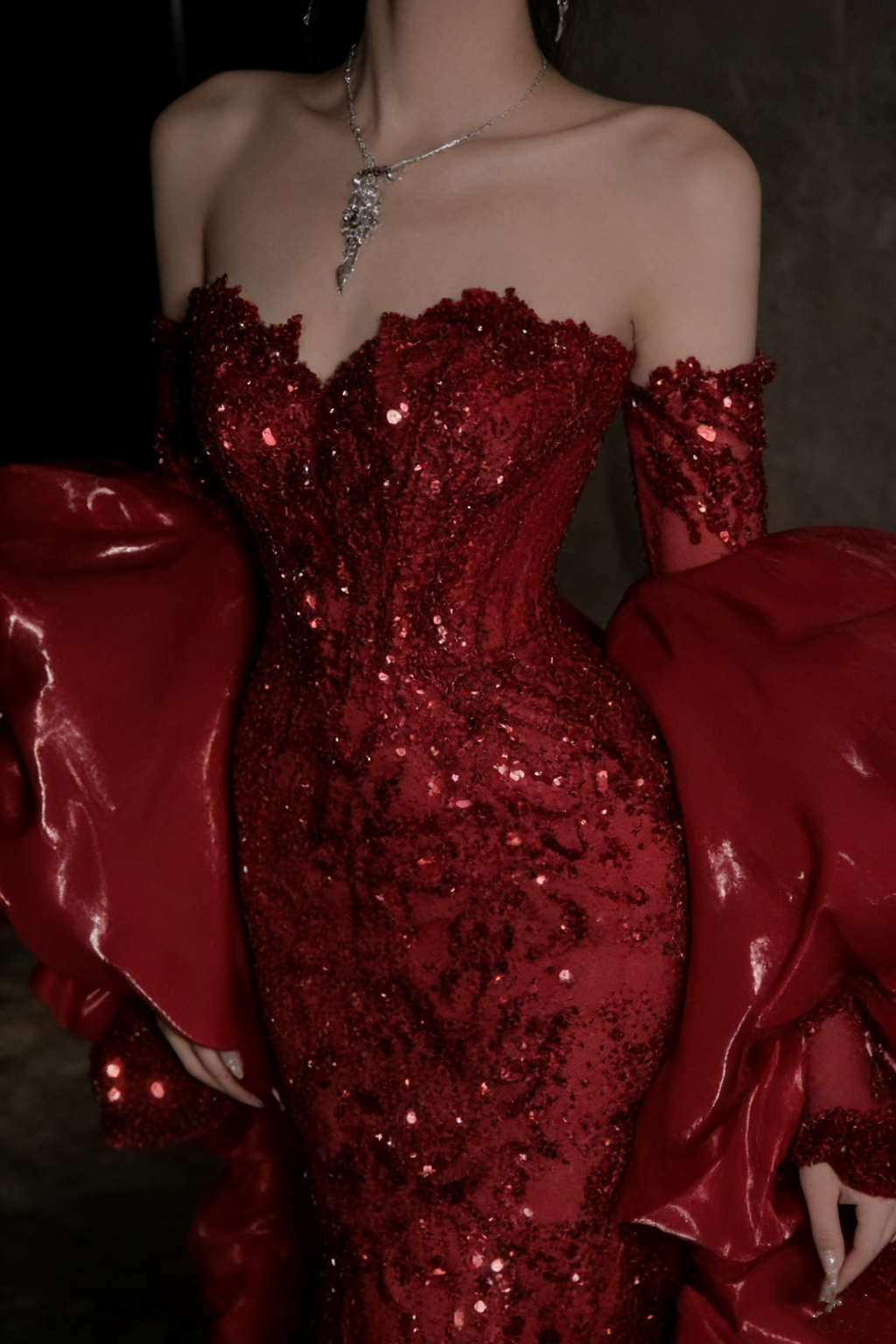 Luxurious Red Off The Shoulder Sequin Beaded Mermaid Long Birthday Party Dress Prom Gown SP1676