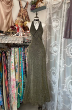 Olive gold halter neck fitted waist sexy long ball gown R7463