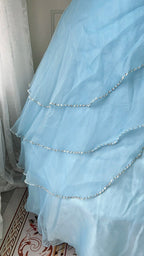 Dreamy Princess Blue Strapless Embroidered Tulle Ball Gown Evening Dress Sweet 16 Dress cc5348