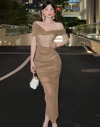 Large size French pure sexy one shoulder dress high-end lady evening dress R1830
