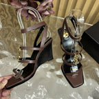 SAINT LAURENT CASSANDRA WEDGES IN SMOOTH LEATHER DARK BROWN 821090DWEDD2023