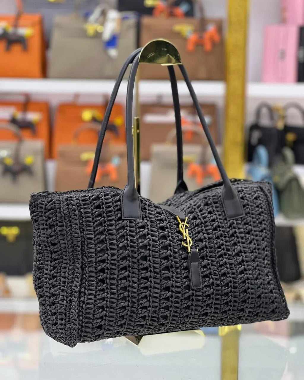 SAINT LAURENT Vegetable basket Hollow grass woven tote bag