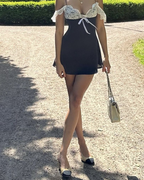 Cute Black Lace Chiffon Short Homecoming Dress Formal 18th Birthday Outfits SP151