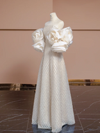 Light champagne-colored strapless fitted long ball gown, bridal dress R8353