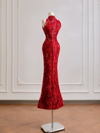Red lace sleeveless fitted waist bodycon sexy long ball gown/bridal dress R8180