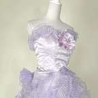 Light purple strapless floor-length ball gown with a cinched waist; bridal gown R7298