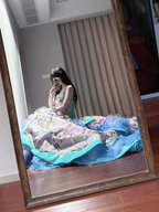 Light blue floral print strapless fitted waist slim-fitting ball gown with a full skirt R8629