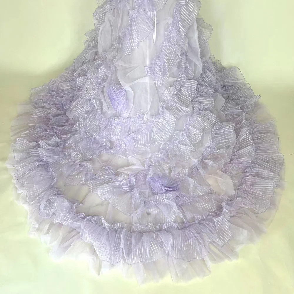 Light purple strapless floor-length ball gown with a cinched waist; bridal gown R7298