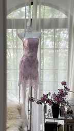 Light purple strapless fitted waist slim-fitting ball gown with an asymmetrical hem R7660