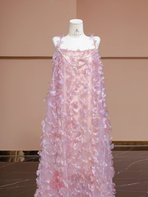 Light pink halter-neck straight long ball gown, bridal dress R8325