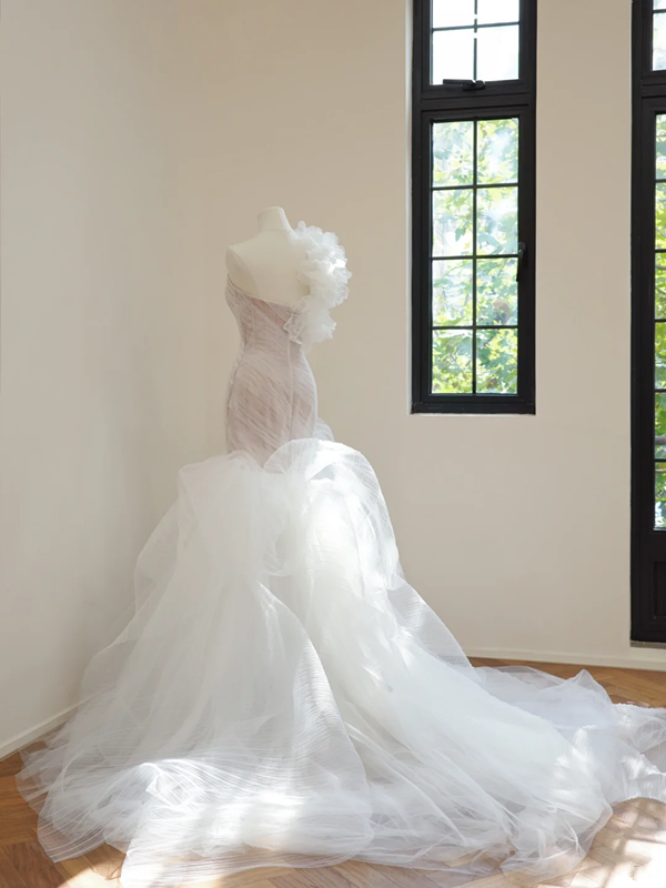 Light pink strapless fitted waist bodycon dress with sexy white skirt sexy ball gown/bridal gown R8502