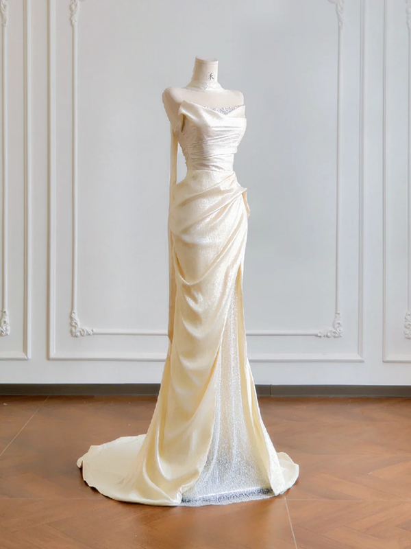 Light apricot strapless fitted waist bodycon long sexy ball gown, bridal dress R8181