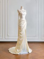 Light apricot strapless fitted waist bodycon long sexy ball gown, bridal dress R8181