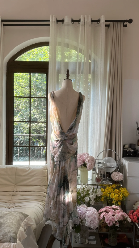 Light pink halter-neck backless sexy long ball gown R7773