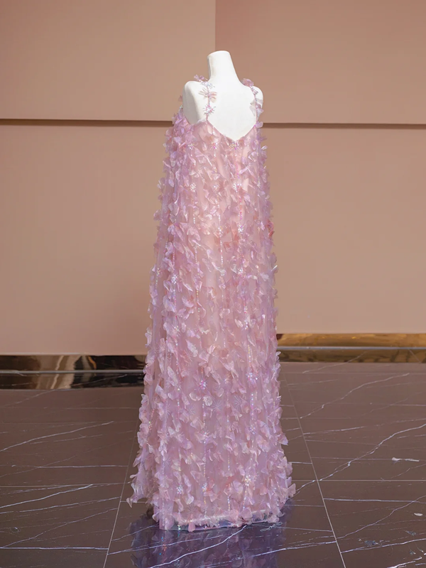 Light pink halter-neck straight long ball gown, bridal dress R8325