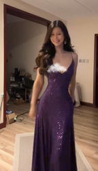 Purple halter-neck fitted long sexy ball gown R7546