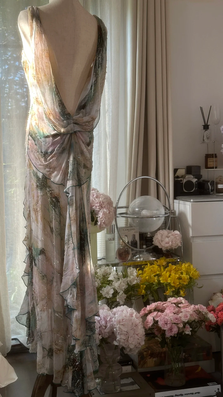 Light pink halter-neck backless sexy long ball gown R7773