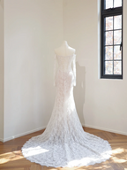 White off-the-shoulder fitted long ball gown R8442
