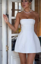 A-line slim fit simple tube top dignified cute puffy princess dress homecoming dress R2444