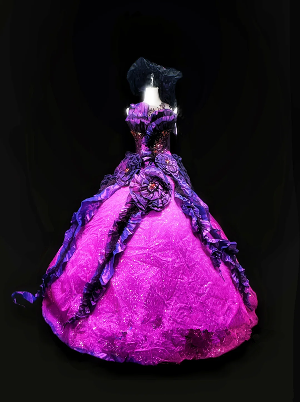 Purple strapless, fitted waist, full skirt, long ball gown R8691