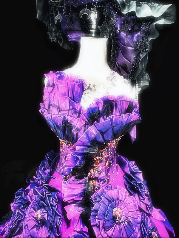 Purple strapless, fitted waist, full skirt, long ball gown R8691