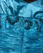 Elegant Strapless Blue Strapless Organza Beaded Mermaid Long Prom Dress Party Dress  SP950