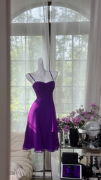 Purple halter-neck fitted midi ball gown R7623