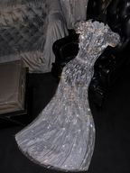Silver sequined round neck fitted waist long ball gown, bridal dress R8785