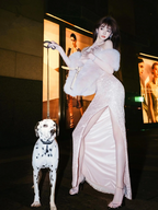 Pink Halter Neck Sequin-Embellished Cut-Out Waist Sexy High-Slit Floor-Length Prom Dress R7108