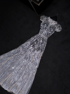 Silver sequined round neck fitted waist long ball gown, bridal dress R8785