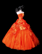 Orange halter-neck, fitted waist, full skirt, long ball gown R8692